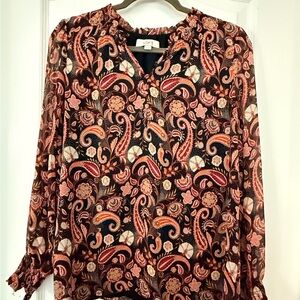 LOFT Paisley Blouse - Black and Orange